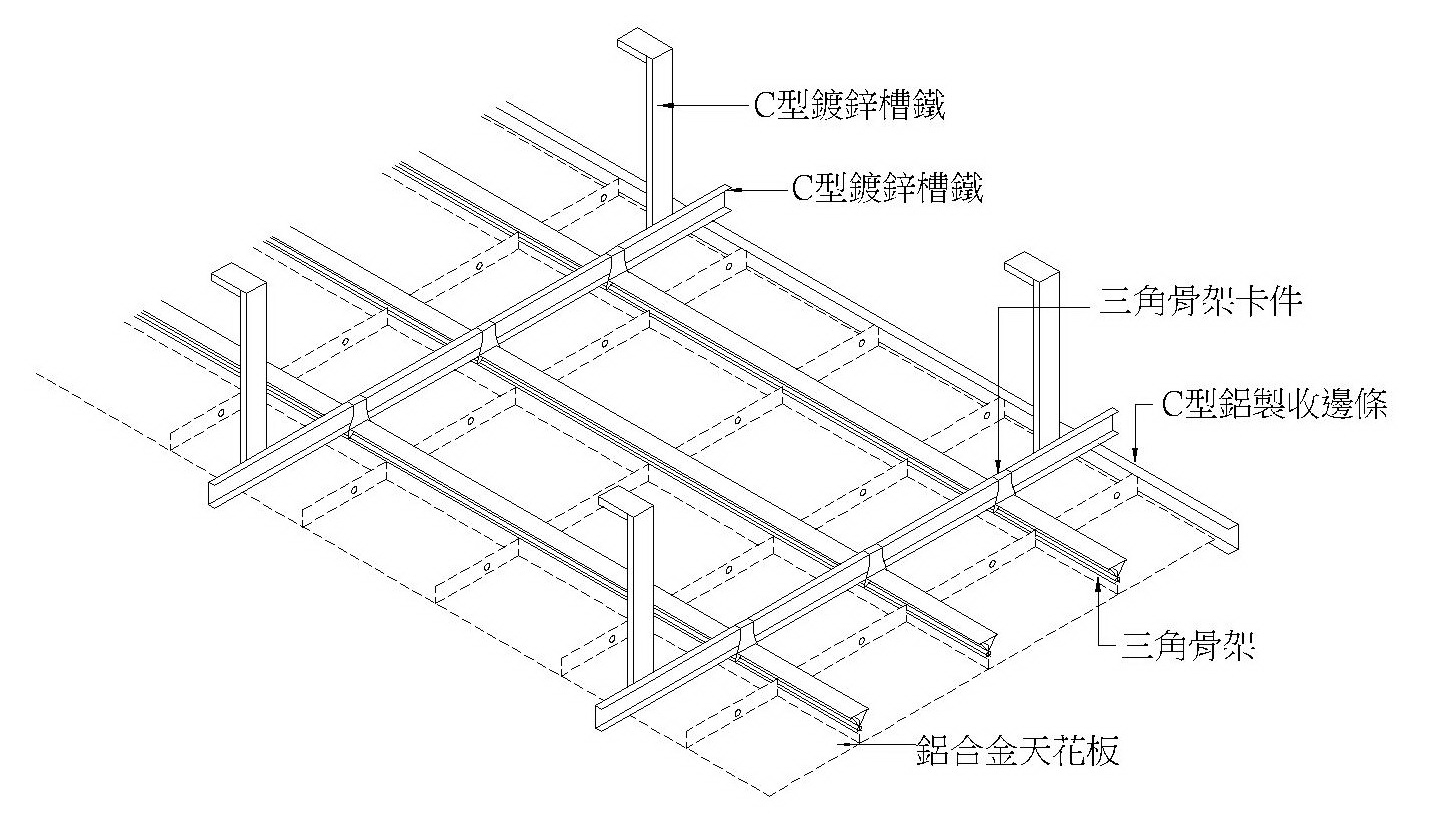 鋁天花板暗架施工示意圖